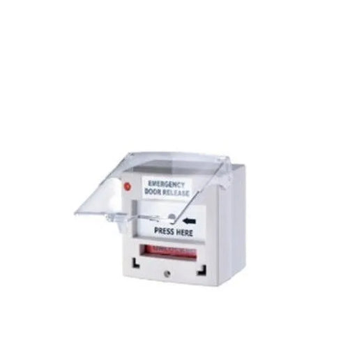CP32W Resettable “Emergency Door Release” Text Break Glass (BGA) White 1x DPDT Output Standard BGA Surface Mounted