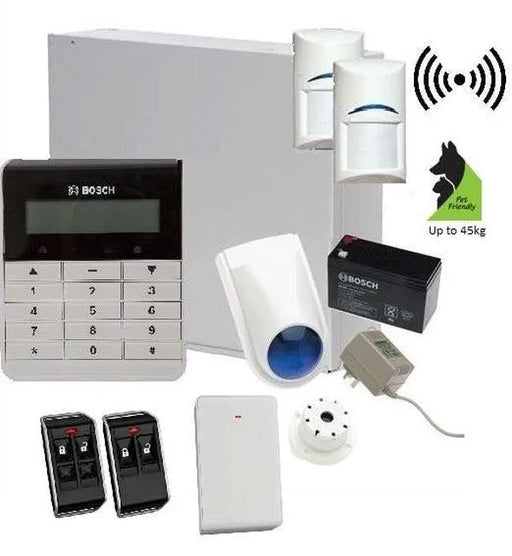 Bosch Solution 3000 Alarm System with 2 x Wireless Tritech detectors +Text Code pad, Plastic remotes