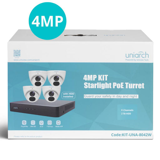Uniarch 8Ch kit with 4 x 4MP Starlight Turret (in a kit box), Kit-UNA-8042W-CCTV Kit-Uniarch-CTC Communications