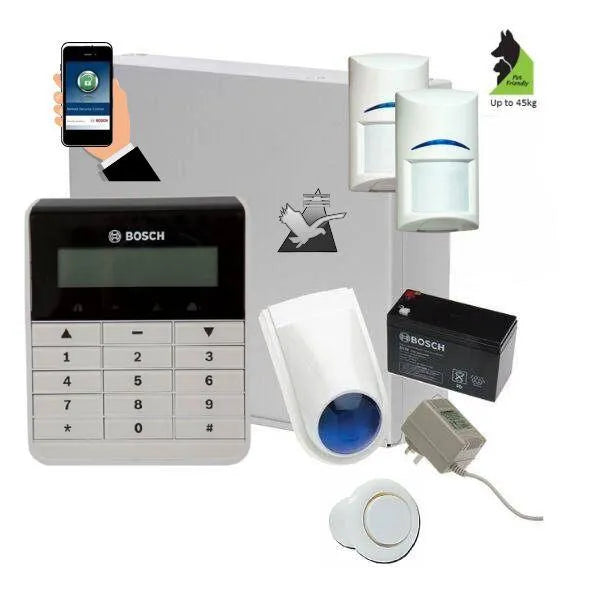 Bosch Solution 2000 Security Alarm System with 2 x Tritech Detectors Text Code pad+IP Module