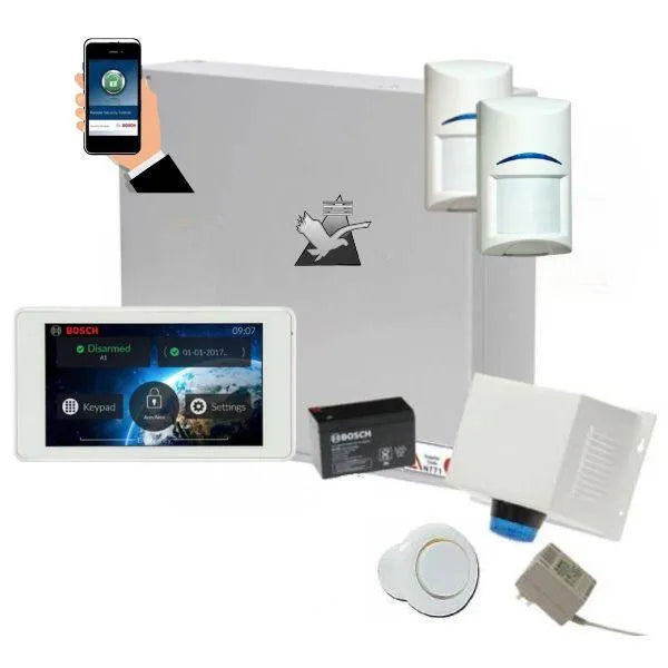 Bosch Solution 2000 Alarm System with 2 x PIR Detectors+5" Touch Screen Code pad + IP Module