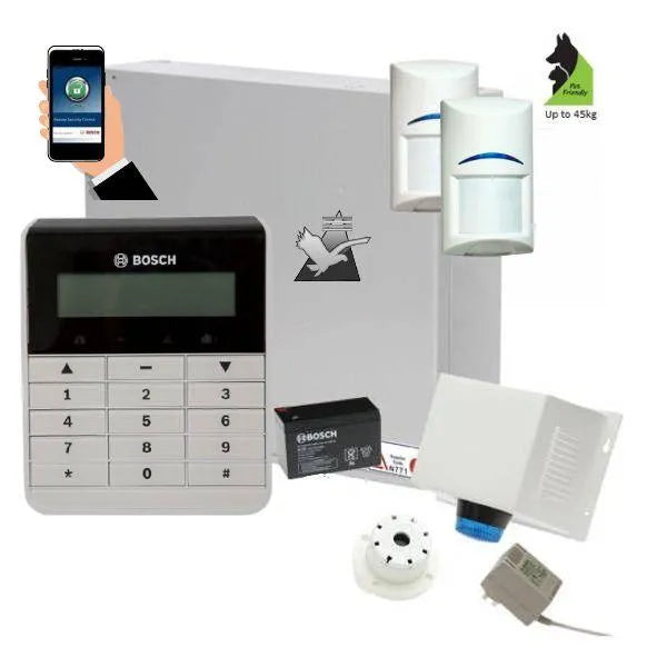 Bosch Solution 2000 Security Alarm System with 2 x Tritech Detectors Text Code pad+IP Module