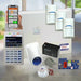 Bosch home security system components including a keypad, sensors, and smartphone app on a light background.