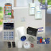 Bosch security system components including a smartphone app, sensors, and control panel on a light background.