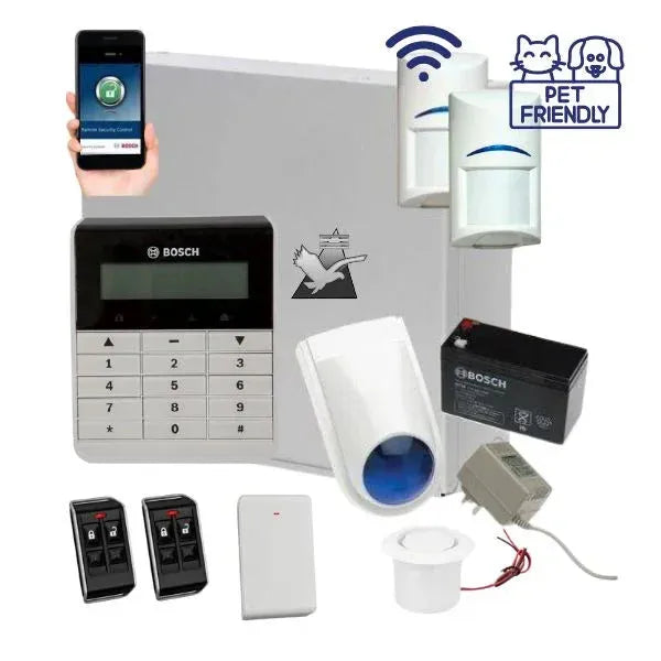 Bosch Solution 3000 Alarm System with 2 x Wireless Tritech detectors +Text Code pad, Plastic remotes+IP Module