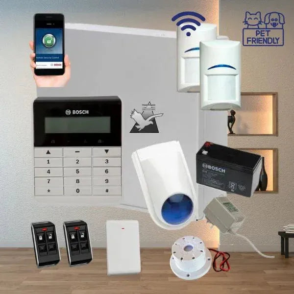 Bosch Solution 3000 Alarm System with 2 x Wireless Tritech detectors +Text Code pad, Plastic remotes+IP Module
