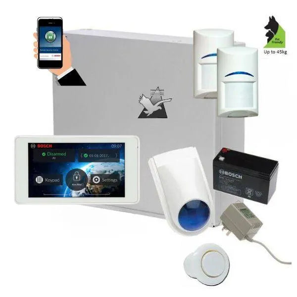 Bosch Solution 2000 Security Alarm System with 2 x Tritech Detectors+ 5" Touch Screen Cod