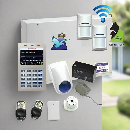 Bosch Solution 6000 Alarm System, 2 x Wireless Tritech Detectors, Stainless Steel Remote Controls