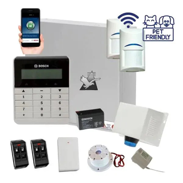 Bosch Solution 3000 Alarm System with 2 x Wireless Tritech detectors +Text Code pad, Plastic remotes+IP Module