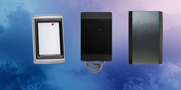 Three electronic devices on a blue and purple gradient background