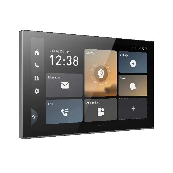 Smart home control panel with digital display on a transparent background