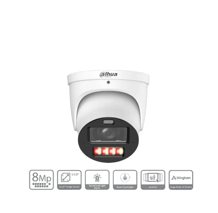 Dahua security camera with features highlighted on a white background