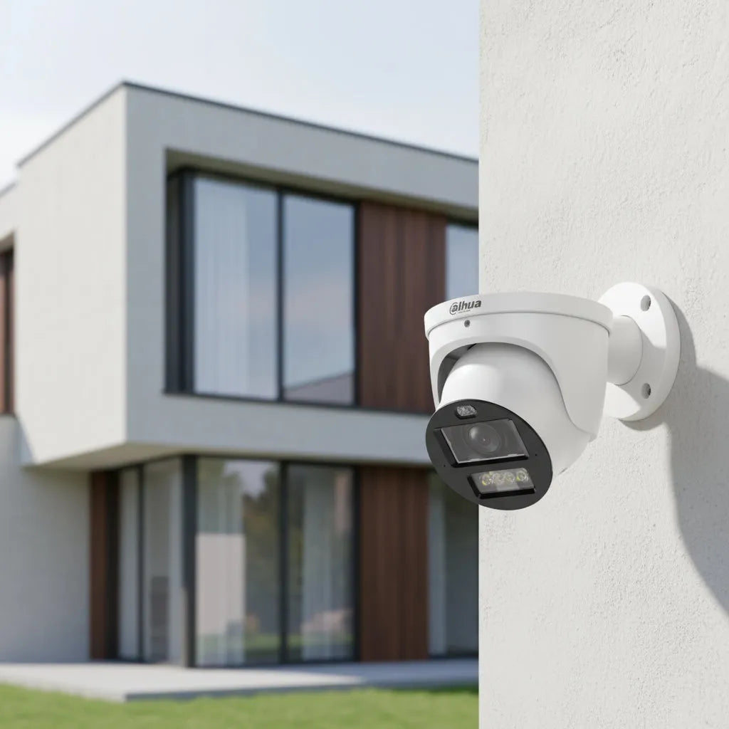 A Dahua dome security camera in white with a black front lens cover, shown against a plain white background.