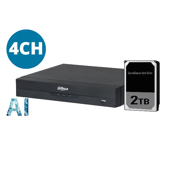 Dahua 4ch NVR with 2TB HDD, DHI-NVR4104HS-P-AI/ANZ-2TB