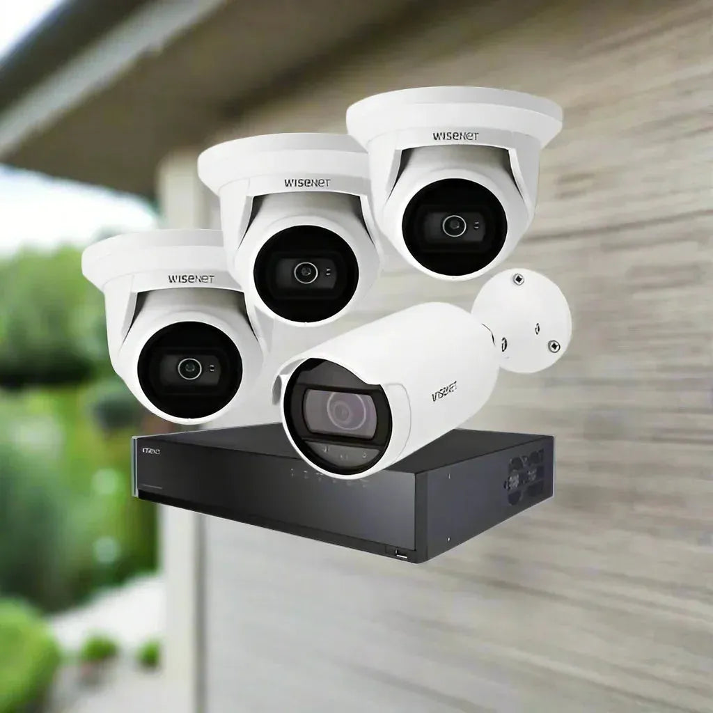 Hanwha Vision CCTV Kits, 4 Channel Network Recorder, 1 Bullets, 3 Turret Cameras