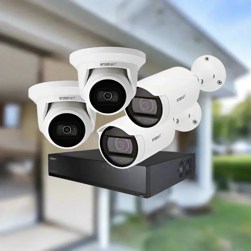 Hanwha Vision CCTV Kit, 4 Channel Network Recorder, 2 x 4MP Turret Cameras, 2 x 4MP Bullet Cameras