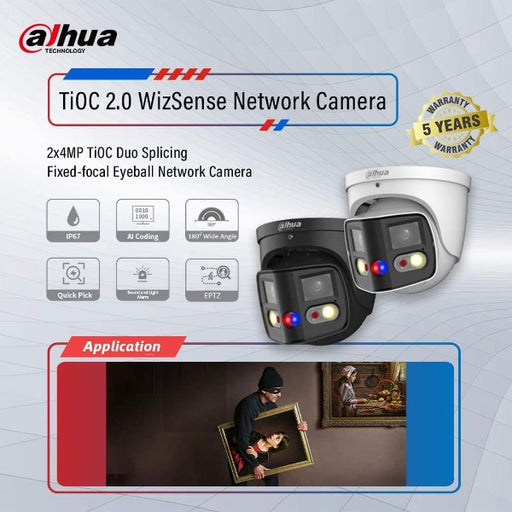 Dahua 2x4MP TiOC Duo Splicing Fixed-focal Eyeball WizSense Network Camera, DH-IPC-PDW3849-A180-AS-PV
