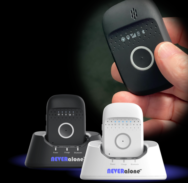 Handheld device with two dock stations labeled 'AEVERalone' on a dark background