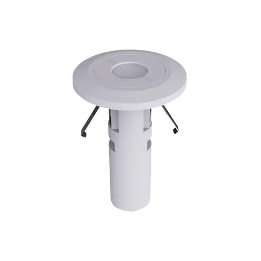 A white circular table top with a central recess and three small black support legs, shown on a plain white background.