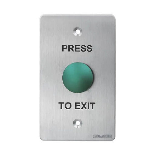 NEMESIS EVAQ SERIES PUSH BUTTON GREEN MUSHROOM HEAD ON FLAT STANDARD STAINLESS STEEL PLATE 