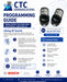A blue and white CTC Communications Programming Guide poster detailing how to add an RF keyfob to Bosch devices, featuring step-by-step instructions, compatibility info for Bosch HCT-4HU, and compatibility icons.