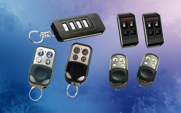 Collection of remote controls on a blue gradient background