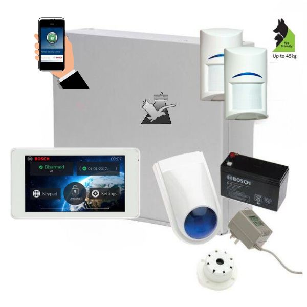 Bosch Solution 2000 Alarm System with 2 x Tritech Detectors+ 5" Touch Screen Code pad+ IP Module