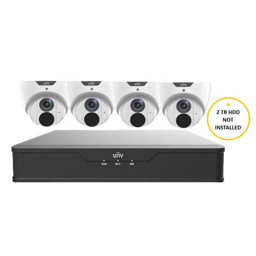Uniview CCTV Kit, 8 Channel Network Recorder, 4 x 6MP Turret Cameras, UNVESLK46T8BN-2TBWHT