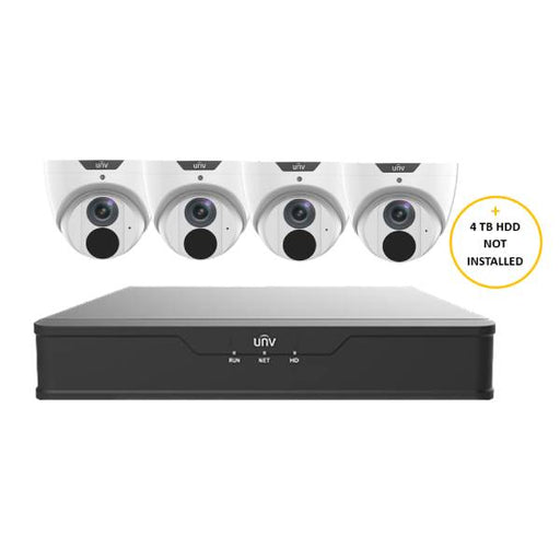 Uniview CCTV Kit, 8 Channel Network Recorder, 4 x 6MP Turret Cameras, UNVP1K46T8BN-4TBWHT
