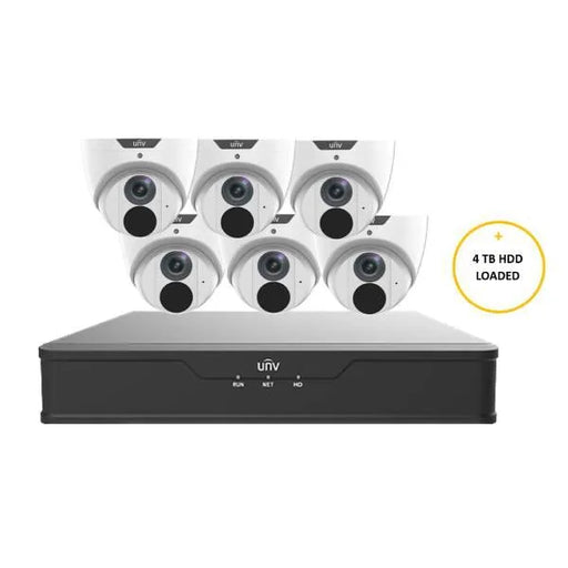 Uniview CCTV Kit, 8 Channel Network Recorder, 6 x 6MP Turret Cameras,UNVP1K66T8BN-4TBLWHT