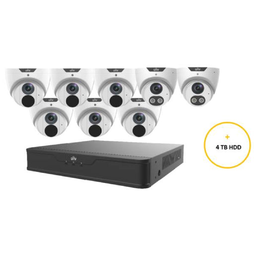 Uniview CCTV Kit, 8 Channel Network Recorder, 8 x 6MP Turret Cameras, UNVP1K85T8BN-4TBWHT
