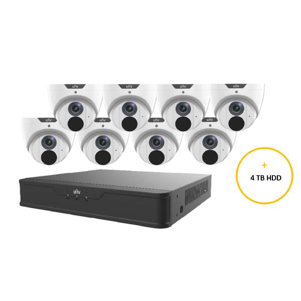 Uniview CCTV Kit, 8 Channel Network Recorder, 8 x 6MP Turret Cameras, UNVP1K86T8BN-4TBWHT