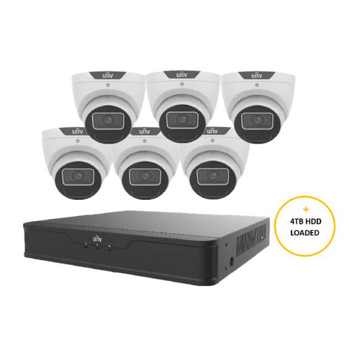Uniview CCTV Kit, 8 Channel Network Recorder, 4 x 6MP Turret Cameras, UNVP2K66T8BN-4TBLWHT