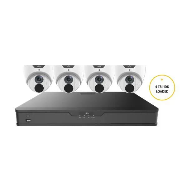 Uniview CCTV Kit, 8 Channel Network Recorder, 4 x 8MP Turret Cameras, UNVP1K48T8BE-4TBLWHT
