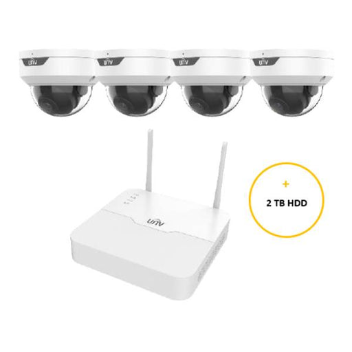Uniview Wi-Fi CCTV Kit, 4 Channel NVR, 4 x 2MP Dome Cameras, 2TB Hard Drive, UNVEWK42D4WN-2TBLWHT