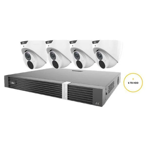 Uniview CCTV Kit, 8 Channel Network Recorder, 4 x 8MP Turret Cameras, UNVP1K48T8BE-6TBWHT