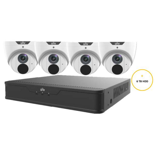 Uniview CCTV Kit, 8 Channel Network Recorder, 4 x 8MP Turret Cameras, UNVP1K48T8BN-6TBWHT