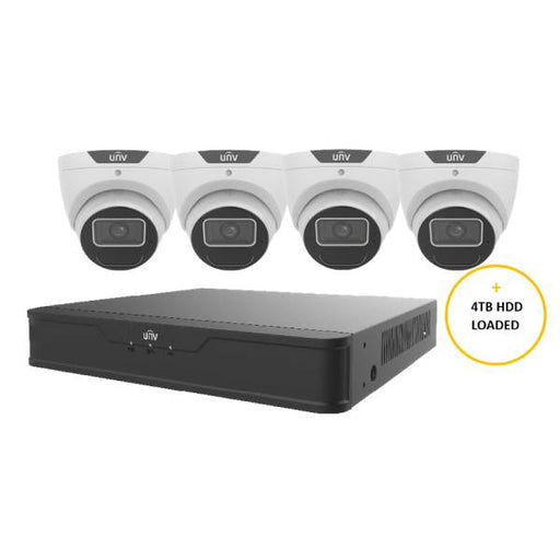 Uniview CCTV Kit, 8 Channel Network Recorder, 4 x 6MP Turret Cameras, UNVP2K46T8BN-4TBLWHT