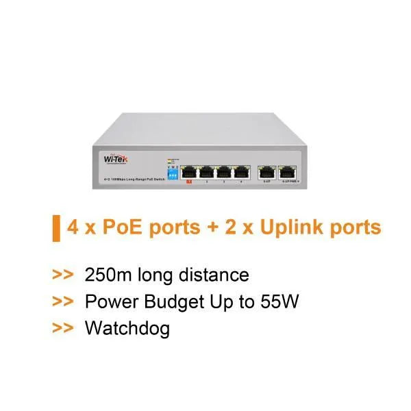 Wi-TEK Economic 4 Ports POE Switch, WI-PS205 V3