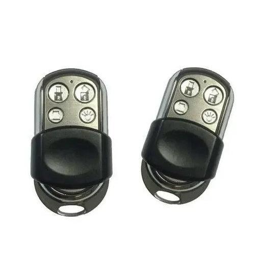 Two Bosch HCT-4UL stainless steel four-button alarm remotes with slide covers
