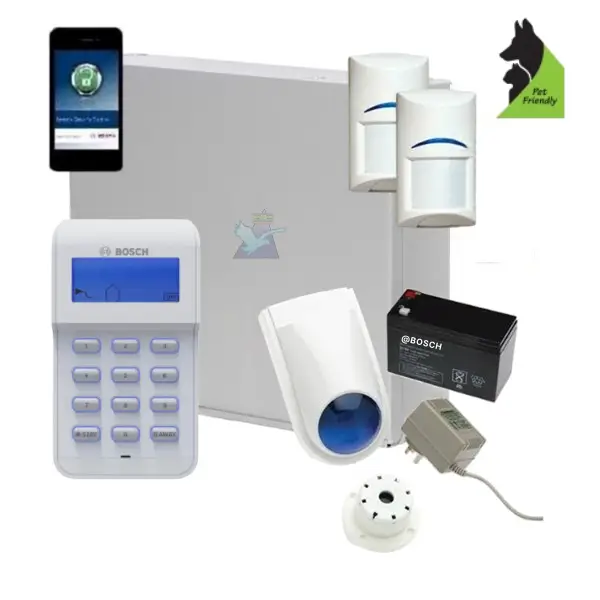 Bosch Solution 2000 Security Alarm System with 2 x Tritech Detectors +Icon Code pad + IP