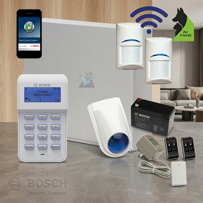 Bosch Solution 3000 Alarm System with 2 x Wireless Tritech detector's Icon Code pad + Deluxe Remote Kit