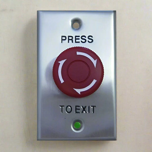 SMART 7030R Press to Exit Button Big Mushroom Red Twist to Reset Button, Stainless Steel Plate
