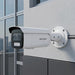 A white and black Hikvision bullet security camera with a wall mount bracket, shown against a plain white background.