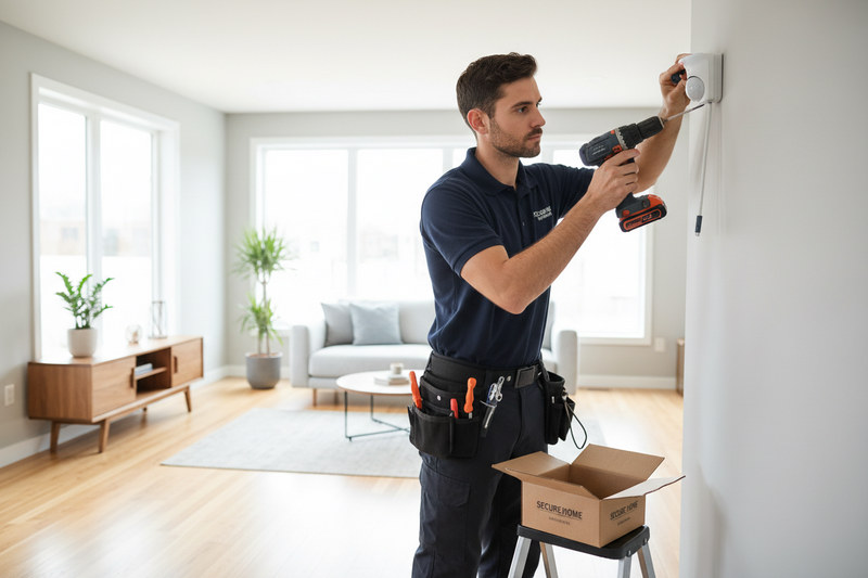 Technician installing motion detector