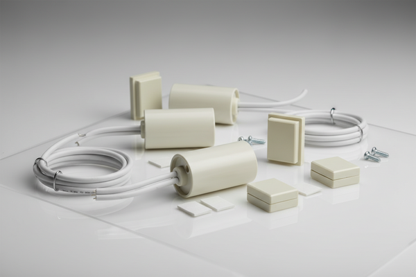 Set of electronic components on a gray background