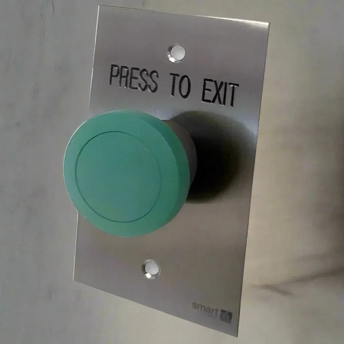 Smart ARLSWP-9G Press to Exit Green Mushroom Button on Flat Standard Stainless Steel Plate,IP65 Momentary