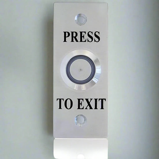 Smart WES1911R Press to Exit Red Illuminated LED Flush Button Switch on Stainless Steel Architrave