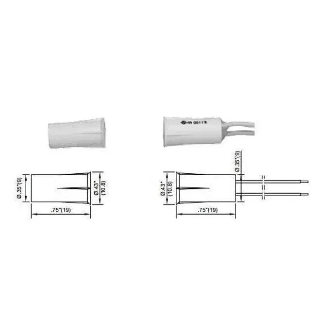 Tane STB-10-WH Stubby Recessed Reed Switch, 1 N/C O/P
