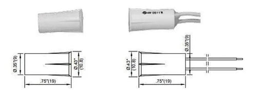 TANE STB‑11B‑WH Stubby Recessed Magnetic Reed Switch, White Plastic, Mini Recessed Contact, Normally Open Output, 12.5 mm Gap, 9 mm hole size